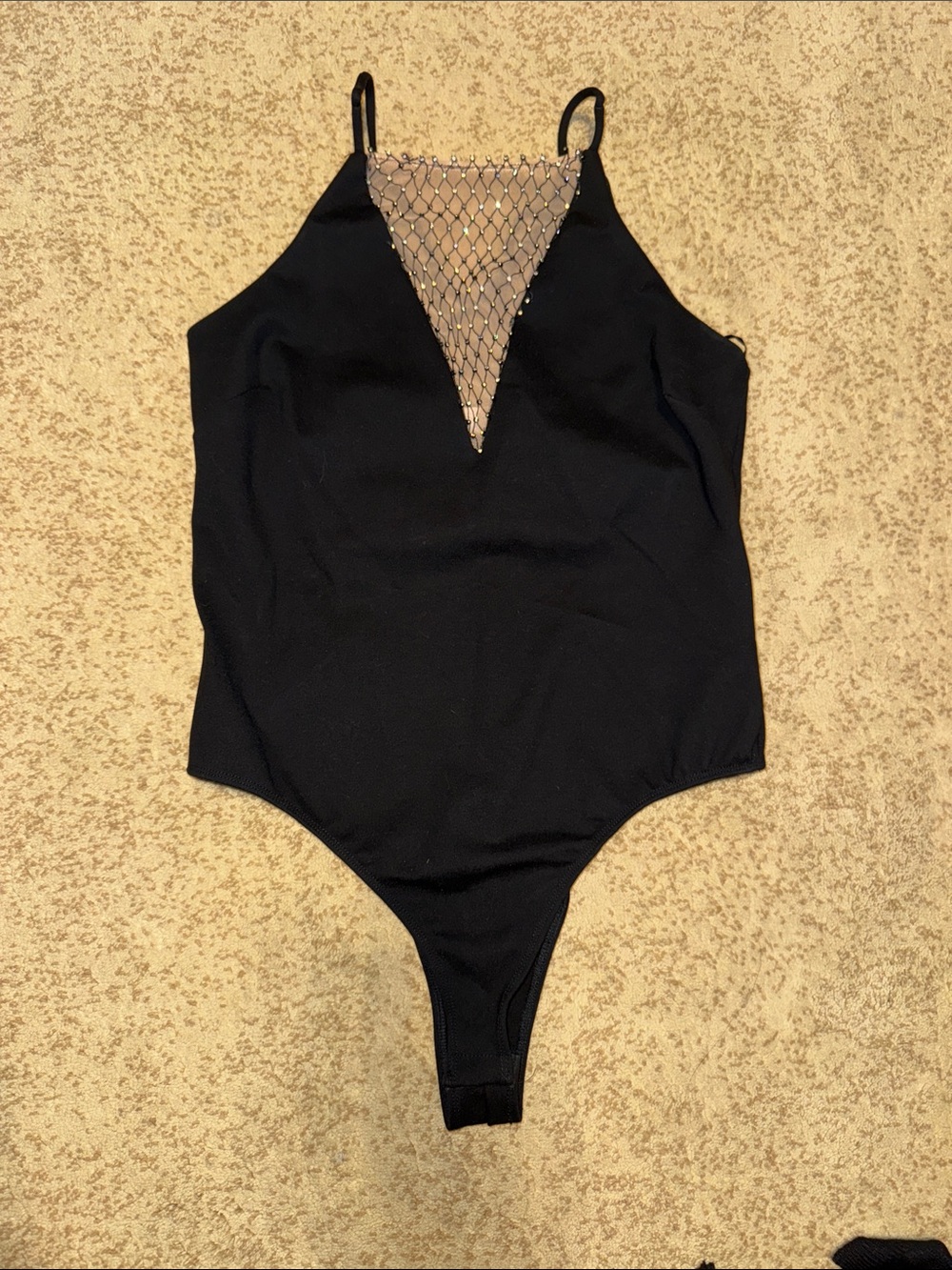 Astr Black Bodysuit with Mesh Rhinestone Detail
